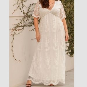White Lace Mesh Overlay Plus Maxi Dress | PinkBlush